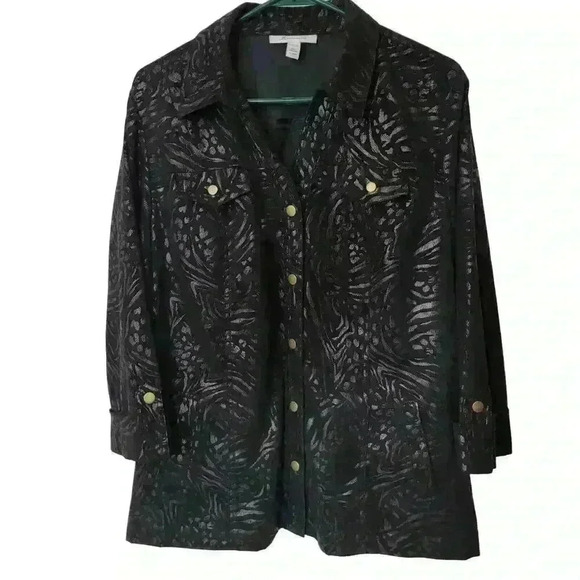 JM Collection Jacket Womens Plus Size L Animal Print 3/4 Sleeve Snap Down - Picture 1 of 13